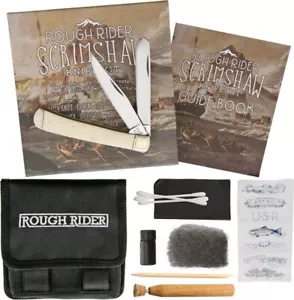 Rough Rider Smooth White Real Bone 2 Blade Trapper Knife Making Scrimshaw Set - Picture 1 of 1