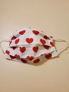 Adult Face Mask, Red Hearts, Valentines Day, Love, Red & White, Handmade - Picture 1 of 2