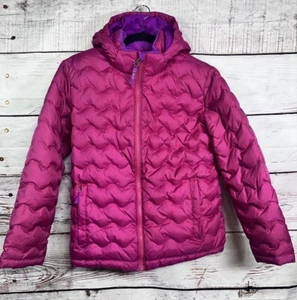 L.L. Bean Magenta Down Jacket Girls L 14-16 Fleece Lined Removable Hood Pockets - Picture 1 of 11