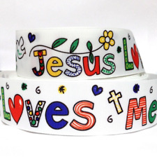Grosgrain Ribbon 5/8", 7/8", 1.5" & 3" Jesus Loves Me Religious Hearts Printed