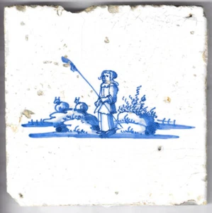 Early Dutch DELFT TILE Cobalt Blue & White Tin Glazed Earthenware 16th-17th Cent - Picture 1 of 3