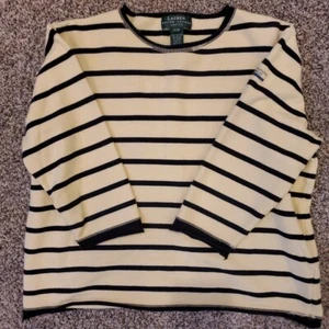 Lauren Ralph Lauren Marine Supply Petite Medium Cream & Navy Striped 3/4 Sleeve - Picture 1 of 13
