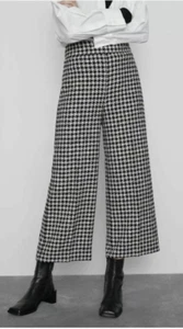 ZARA Tweed Hahnentritt weites Bein Crop Büro Business Träger Arbeitshose Gr. M - Bild 1 von 22