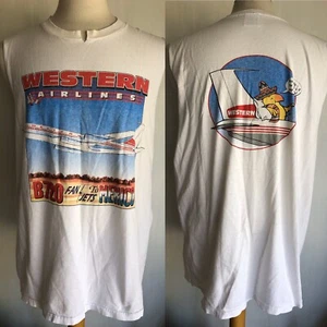 WESTERN AIRLINES Boeing B720 Fan Jets To Mexico Vintage Sleeveless T-Shirt Sz XL - Picture 1 of 6