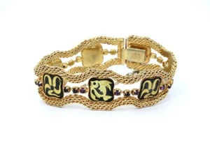 Lovely Vintage RADI Spanish DAMASCENE SPAIN Fish Sea Anemone Rhinestone Bracelet - Picture 1 of 6