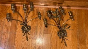 Pair Antique 5 Light Bronze Wall Sconces Victorian Ribbon French? Repair - Picture 1 of 12