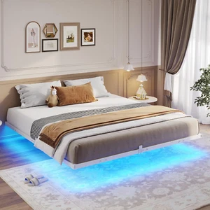 Standard Beds King Size Floating Bed Frame Metal Platform Bed with LED Lights 48 - Picture 1 of 11