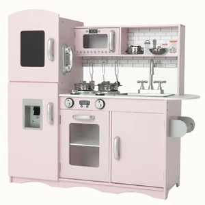 Kids Wooden Play Kitchen Deluxe Pretend Toy Kitchens Pretend Cooking Toy Set - Picture 1 of 13