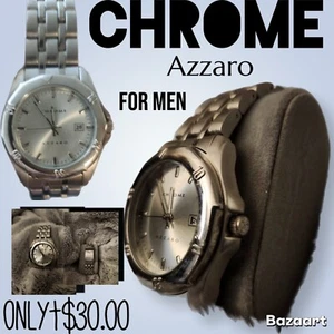 mens watch automatic Pre-owned CHROME AZZARO-Silver W/ Stainless Steel Band - Picture 1 of 4