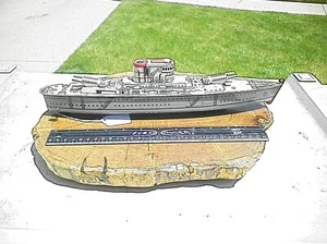Vintage 40er Jahre Marx U.S.S. Washington Schlachtschiff Weißblech Friktion Spielzeug 14,5" NEUWERTIG - Bild 1 von 6