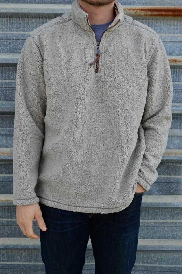 True Grit Mens Sueded Soft Sherpa 1/2 Zip Pullover washed grey S - Image 1 of 1