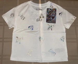 GAP - 100 Years of Disney White Tee with Iridescent Characters - Girls 5 - NEW - Picture 1 of 8