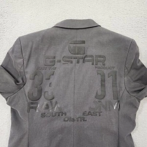 G Star Raw Blazer Mens Large Gray Faded Two Button Art Logo Jacket Preppy Cotton - Picture 1 of 21