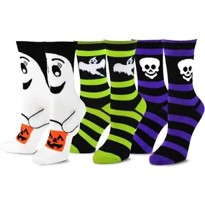 TeeHee Novelty Halloween Fun Crew for Women 3pk (Rugby Stripes Ghost Skeleton) - Picture 1 of 9