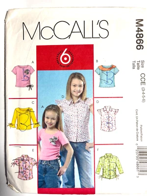 Girl's Shirt Top Tee Sewing Pattern  McCall's 4866  Size 3 4 5 6 Uncut NEW - Image 1 of 2