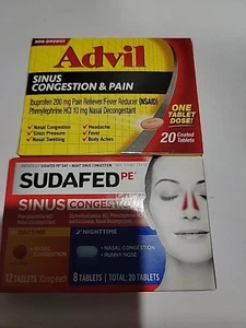 Sudafed PE Day + Night Maximum Strength Sinus ADVIL Sinus Congestion Pain Lot 2 - Picture 1 of 9