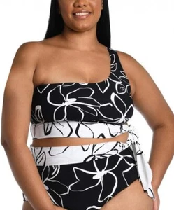 La Blanca Women's Swimsuit 20W Black White Moonlit 2-Piece Bikini One Shoulder - Picture 1 of 2