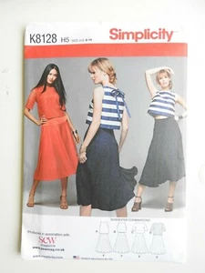 Tops y falda con patrón de costura Simplicity K8128 tallas 6 a 14 SIN CORTAR SIN USAR - Imagen 1 de 2