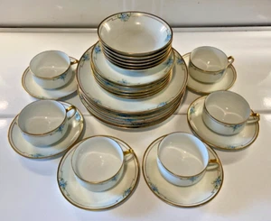 Antique Haviland China Handpainted Set of 6 Blue Forget Me Nots - Picture 1 of 14