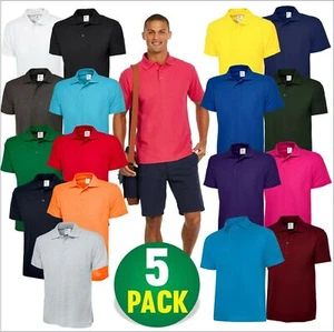 PACK OF 5 Mens Classic Pique Poloshirt Workwear Casual Staff Polo Tee Shirts TOP - Picture 1 of 21