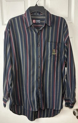 Chaps Ralph Lauren Button Down Shirt Mens L Vertical Striped Embroidered Crest - Image 1 of 4