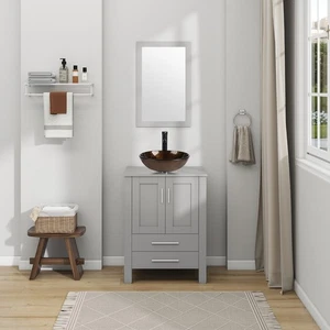 Bathroom Vanity with Sink 24 Modern Gray Freestanding Cabinet with Basin Bowl - Picture 1 of 14