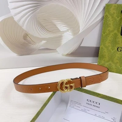 Gucci Clásico Oro Doble G Mujer Cuero Genuino Cinturón Ancho:2.5cm Talla:29 - Imagen 1 de 4