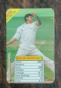 INDIA RARE TRUMP GAME  CRICKET TEST SUPERSTARS CARD SAQLAIN MUSHTAQ WITH DATA - Picture 1 of 2