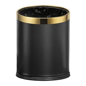 10L/2.6GAL Black and Gold Open Top Trash Can - Metal Trash Bin Without Lid fo... - Picture 1 of 7