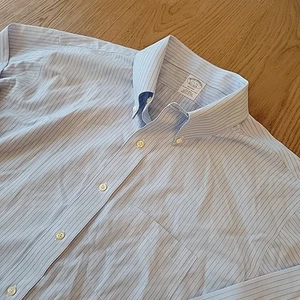 Brooks Brothers Shirt Men's XL 17.5 33 Blue Striped Regent Dress Button NonIron - Picture 1 of 8