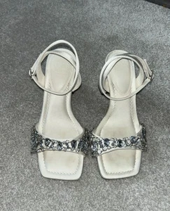 Ivory Satin Diamanté Sandals With Wedge Heel Size 3 ASOS - Picture 1 of 7