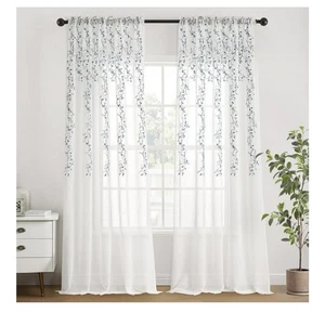 Transparente Vorhänge bestickt Blumenranke, 52" B x 96" L (2er Pack) blau - Bild 1 von 6