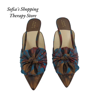 Alex Marie Audrene Arco Mules Gatito Tacón Punta Cooper Marrón Teal Slides 7M Foto 1 de 4