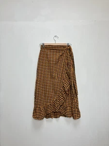 Zara Midi Wrap Skirt Size Medium M Orange Gingham Checked Picnic Blogger - Picture 1 of 7