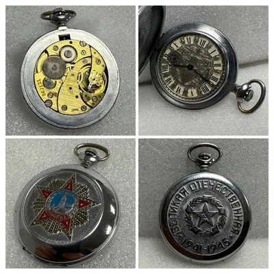 Reloj Bolsillo Molnija Soviético 3602 18 Joyas Plata Relieve Dial URSS De Colección Foto 1 de 4