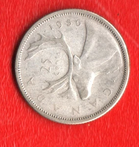 CANADA 25 CENTS 1956  SILVER - Picture 1 of 2