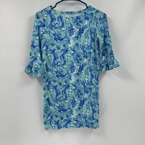 Lilly Pulitzer Girls L 8-10 Mini Sophie Ruffle Dress MermaidCore SeaHorse - Picture 1 of 11