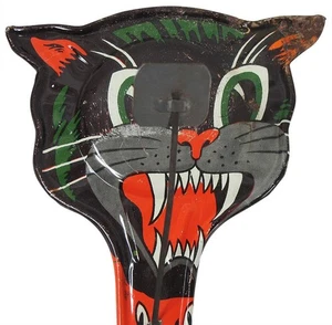 Vintage Halloween Blech Litho schwarze Katze 8" Noise Maker Klatsche USA - Bild 1 von 7