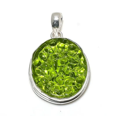 Colgante de plata de ley 925 hecho a mano con piedras preciosas de cuarzo moldavita de 1,77" para ella Y63 Foto 1 de 4