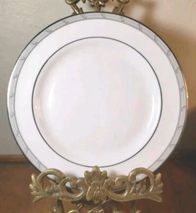 7 Gorham Gatehouse Platinum Trim Bread Plates SET LOT Fine China 6.5" Grey Band - Picture 1 of 12