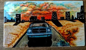 Motorhead Outsider Art Ford Mustang Blue Carnival Art on Box signiert Mad Signtist - Bild 1 von 10