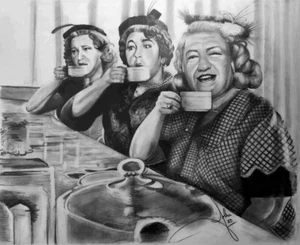 Three Stooges, 3 Stooges, Original Kunstkopie Tee für 3 - Bild 1 von 2