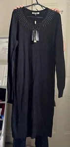 New With Tags Unworn Vintage Biba Black Woollen Dress With Diamanté Detail UK M - Picture 1 of 6