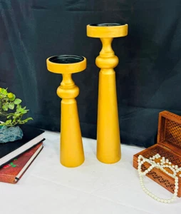 Wooden Candle Stand, Set of 2, Mango Wood Candle holders for Home Décor - Picture 1 of 10