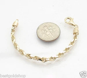 4mm Diamond Cut Rope Chain Necklace Extender Pendant Real Solid 14K Yellow Gold - Picture 1 of 5