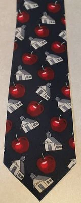Nueva corbata azul para el cuello de poliéster con manzanas rojas/manzanas rojas para maestros Foto 1 de 2