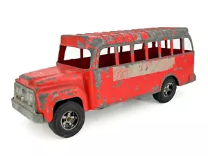 Vtg 60's HUBLEY Red School Bus Pressed Steel Man Cave Gabriel USA 9.25" Toy ASIS - Picture 1 of 17