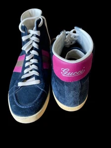 Rare Style Gucci Dapper Dan Suede Web Stripe High Top Sneakers Leather 39 - Picture 1 of 10