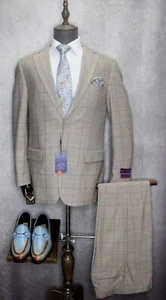 Men's Giorgio Fiorelli Modern Fit 2pc Brown/Tan Plaid Formal Suit G79716 - Picture 1 of 7