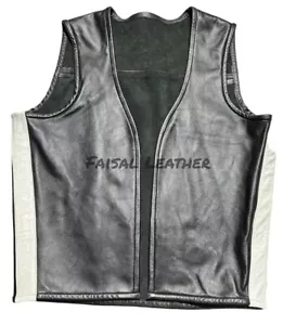 Men's Genuine Leather Vest Front Open Contrast Piping With White Strap Gay Bluff - Picture 1 of 4